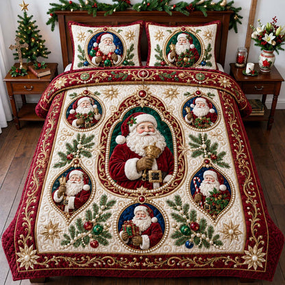 Santa Ornament 3-Piece Quilted Bedding Set GDTONTD2019