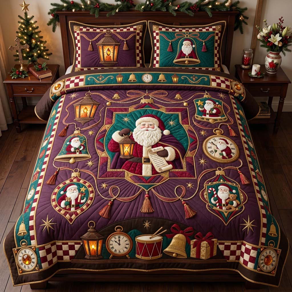 Victorian Santa Ornament Gallery 3-Piece Quilted Bedding Set GDTONTD2020