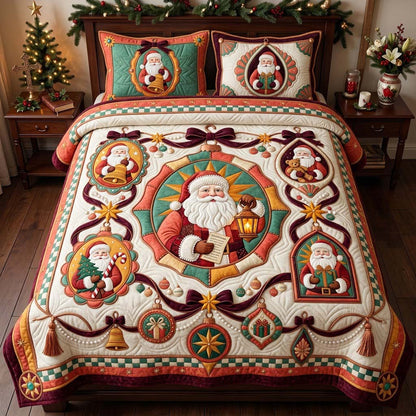 Grand Santa Ornament Gallery 3-Piece Quilted Bedding Set GDTONTD2021