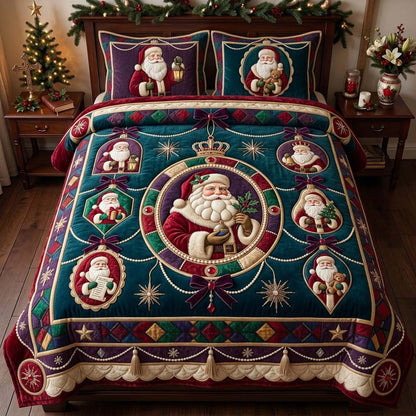 Midnight Jewel Santa Ornament 3-Piece Quilted Bedding Set GDTONTD2022