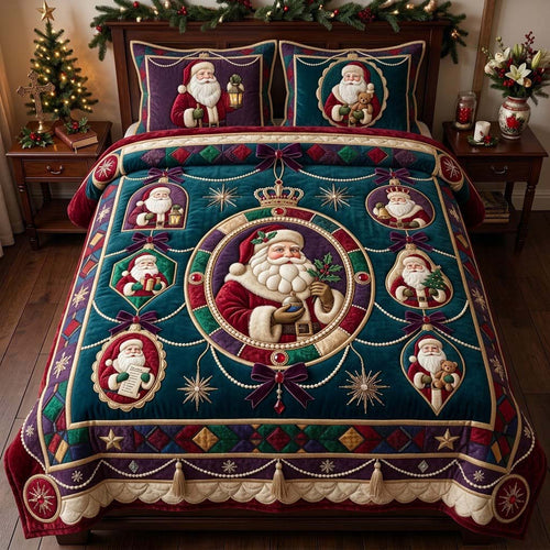 Midnight Jewel Santa Ornament 3-Piece Quilted Bedding Set GDTONTD2022