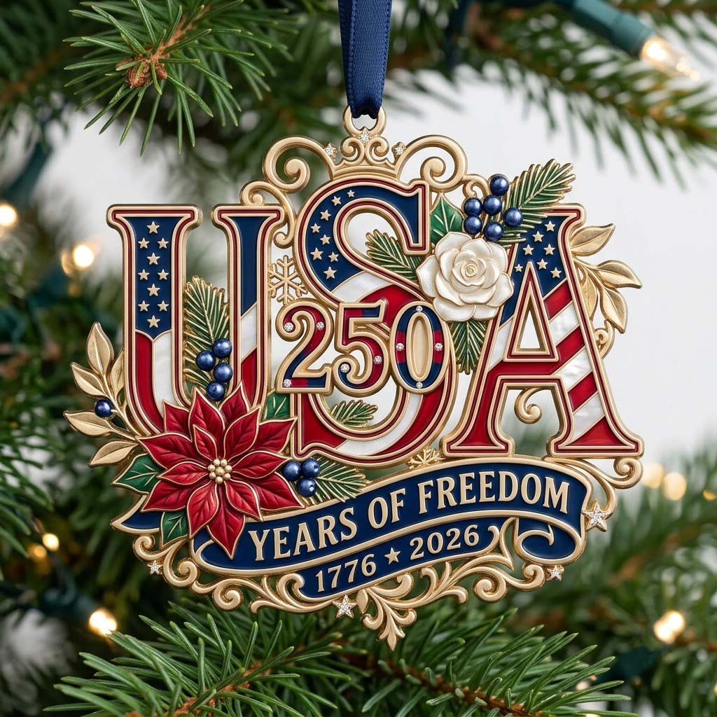 USA 250 Heritage Bloom Christmas Mica Ornament GDTONTD2058