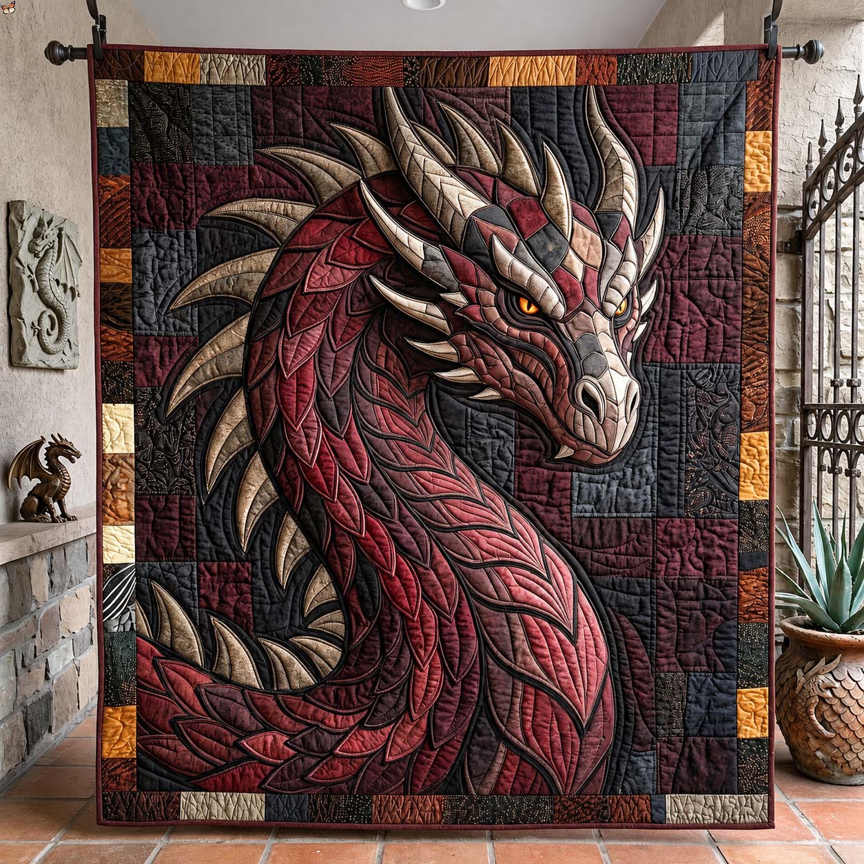 Crimson War Dragon Quilted Blanket GDTONTD2074