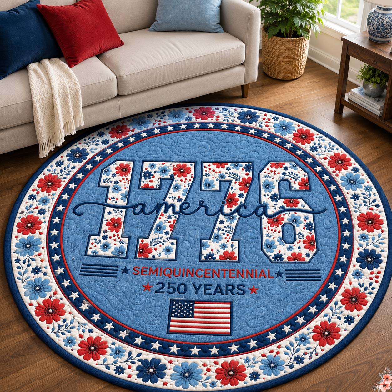 America 1776 Floral Quilted Round Mat GDTONTD21
