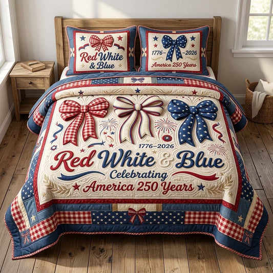 Patriot Ribbons Quilted Bedding Set GDTONTD229
