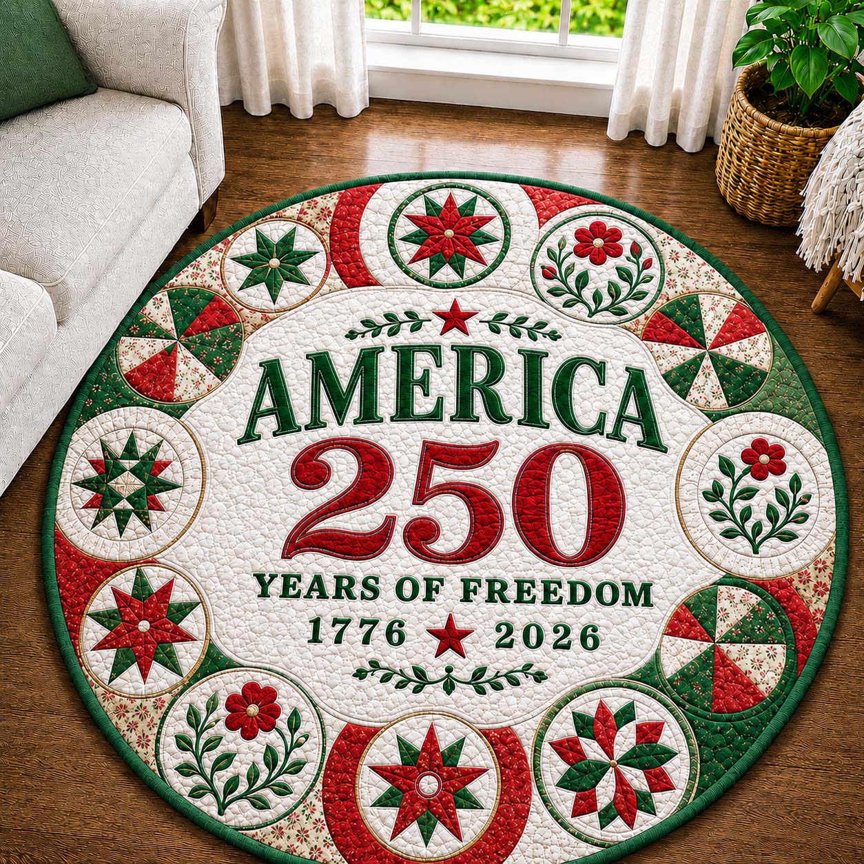 America 250 Floral Quilted Round Mat GDTONTD23