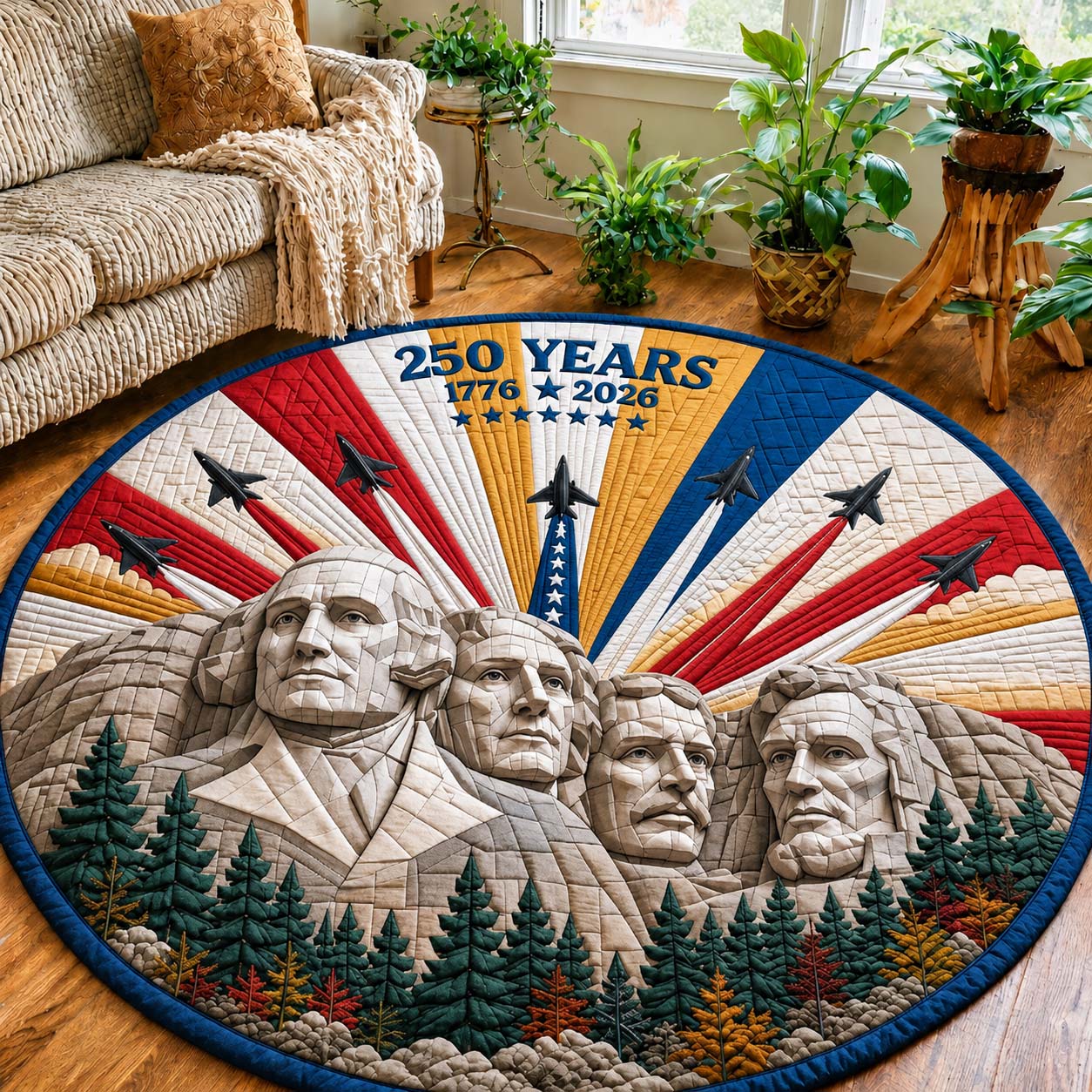 America 250 Rushmore Quilted Round Mat GDTONTD24