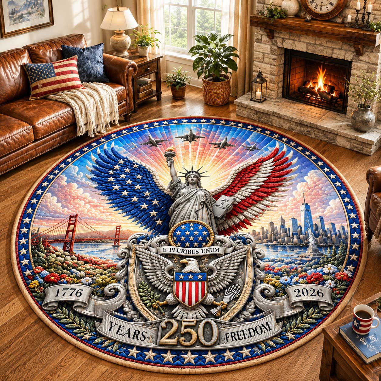 America Liberty Anniversary Quilted Round Mat GDTONTD26
