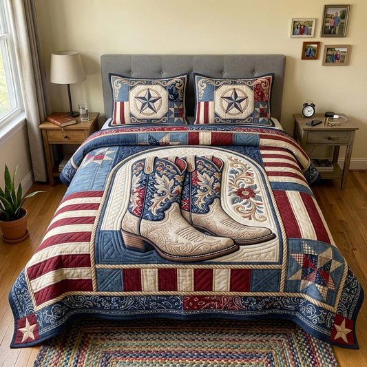 Patriotic Boots 3-Piece Quilted Bedding Set GDTONTD331