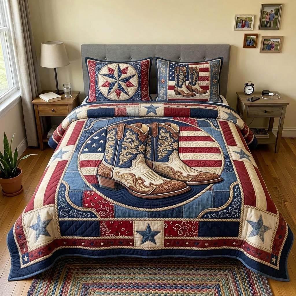 Cowboy Freedom 3-Piece Quilted Bedding Set GDTONTD332
