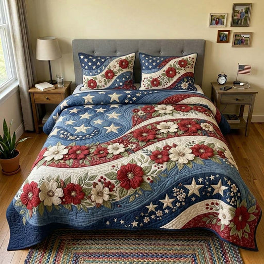 Floral Freedom 3-Piece Quilted Bedding Set GDTONTD335