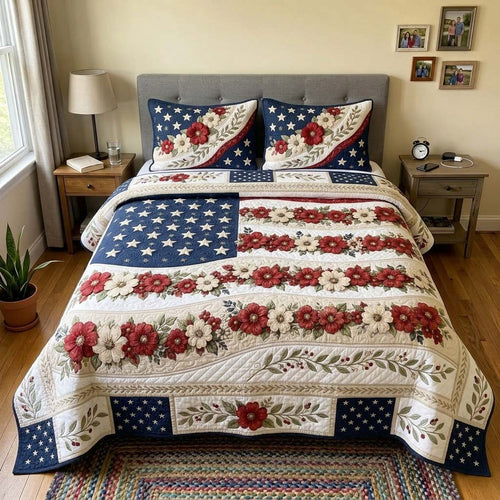 Patriotic Bloom 3-Piece Quilted Bedding Set GDTONTD337