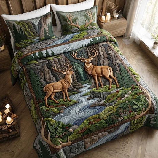 Canyon Stags 3-Piece Quilted Bedding Set GDTONTD397