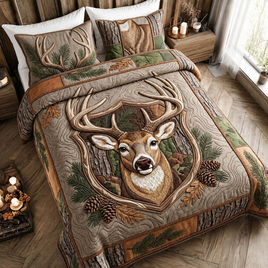 Rustic Buck 3-Piece Quilted Bedding Set GDTONTD398