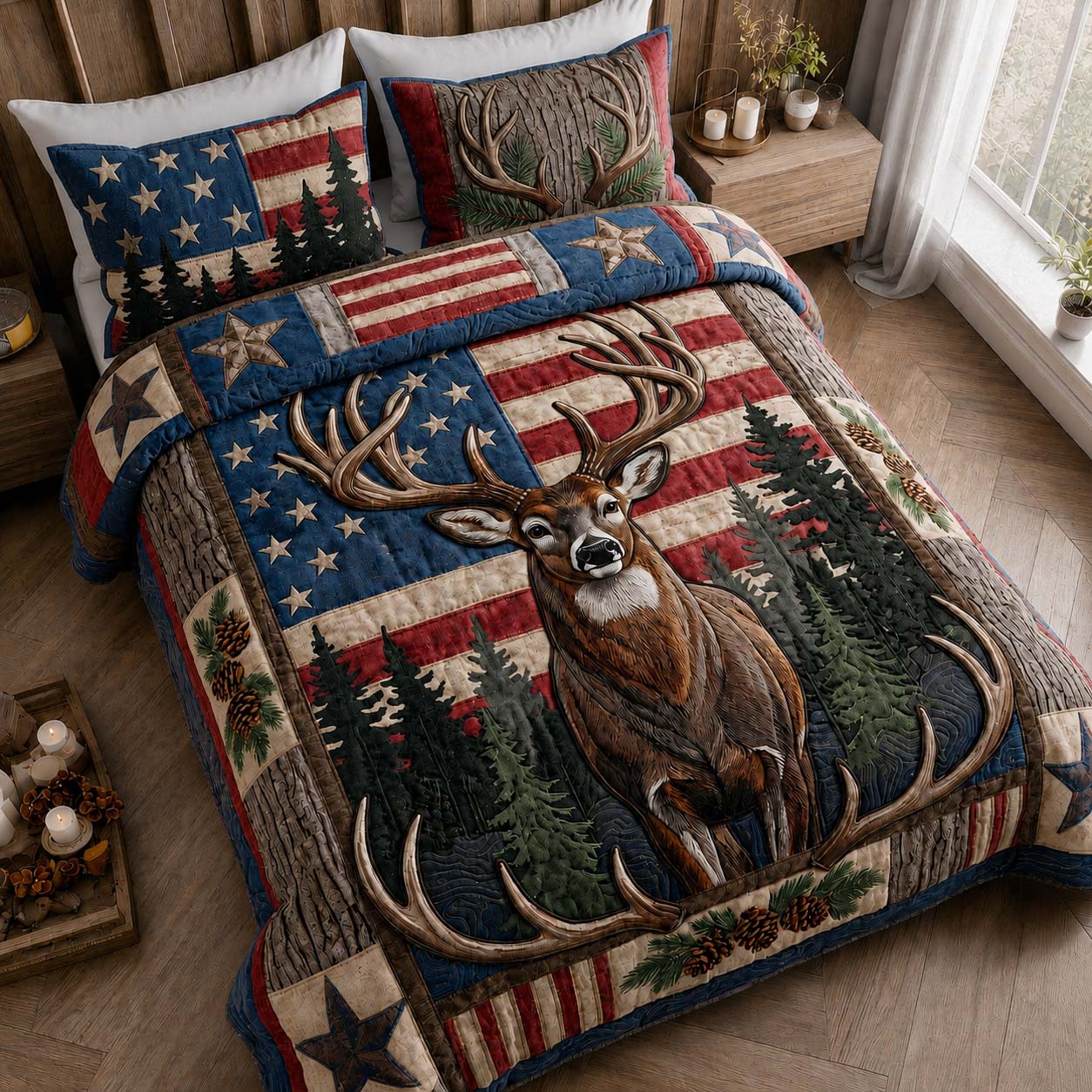 Patriot Deer 3-Piece Quilted Bedding Set GDTONTD399