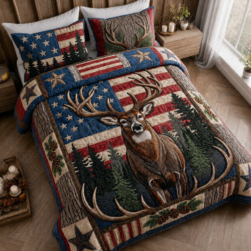 Patriot Deer 3-Piece Quilted Bedding Set GDTONTD399