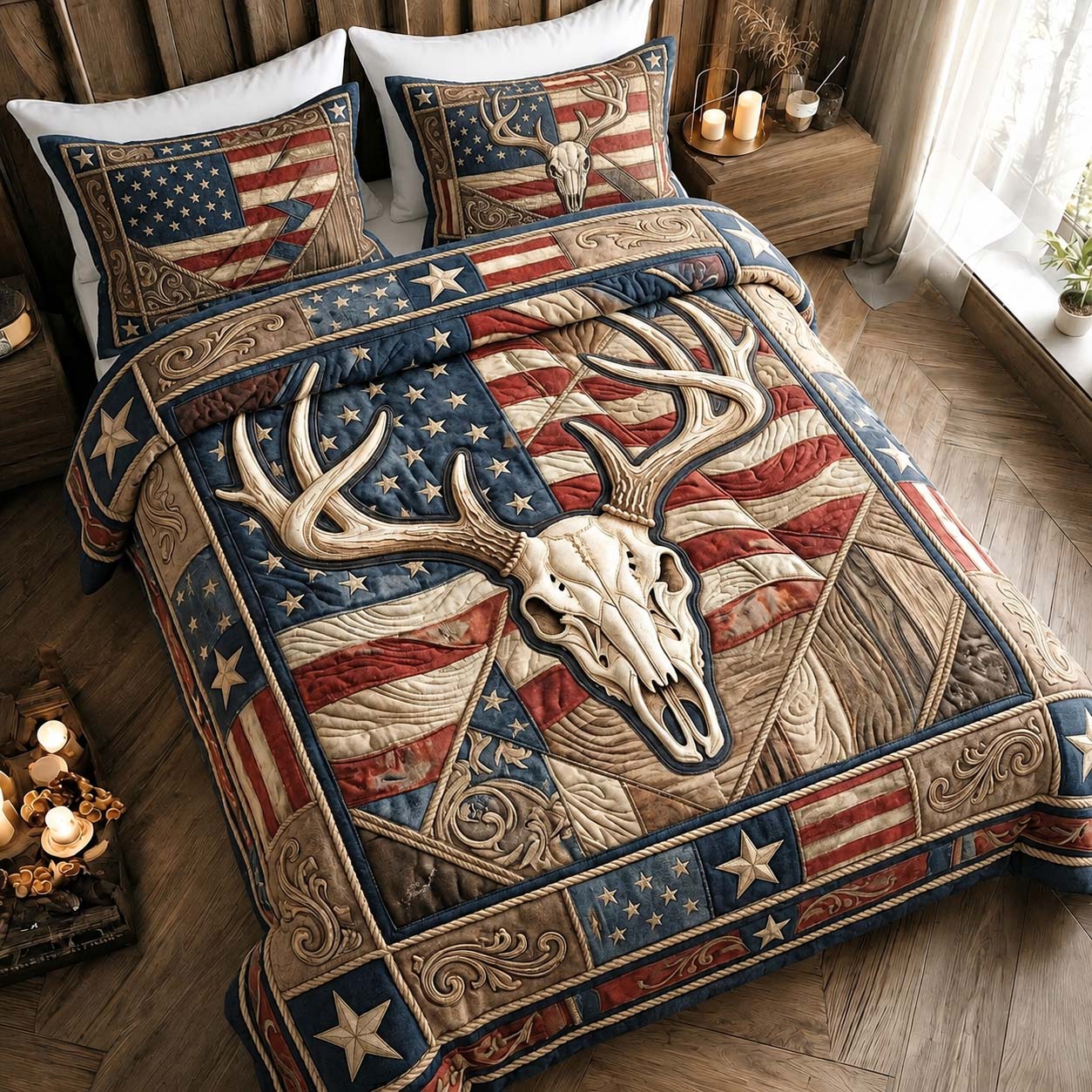 Vintage Antler 3-Piece Quilted Bedding Set GDTONTD401