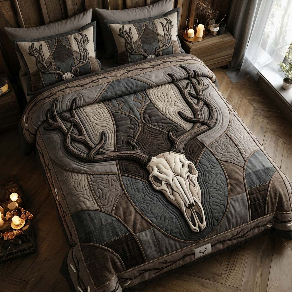 Midnight Skull 3-Piece Quilted Bedding Set GDTONTD404