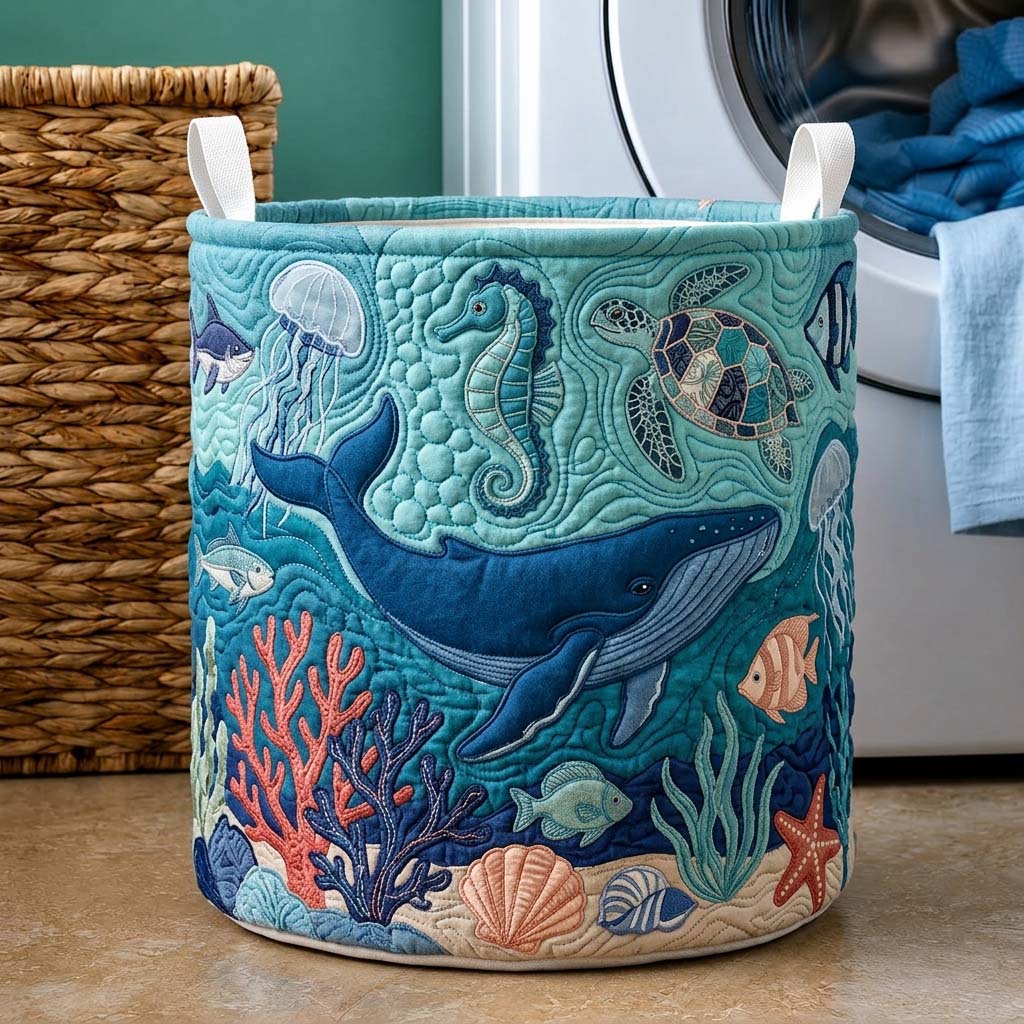 Sea Life Quilted Laundry Basket GDTONTD427