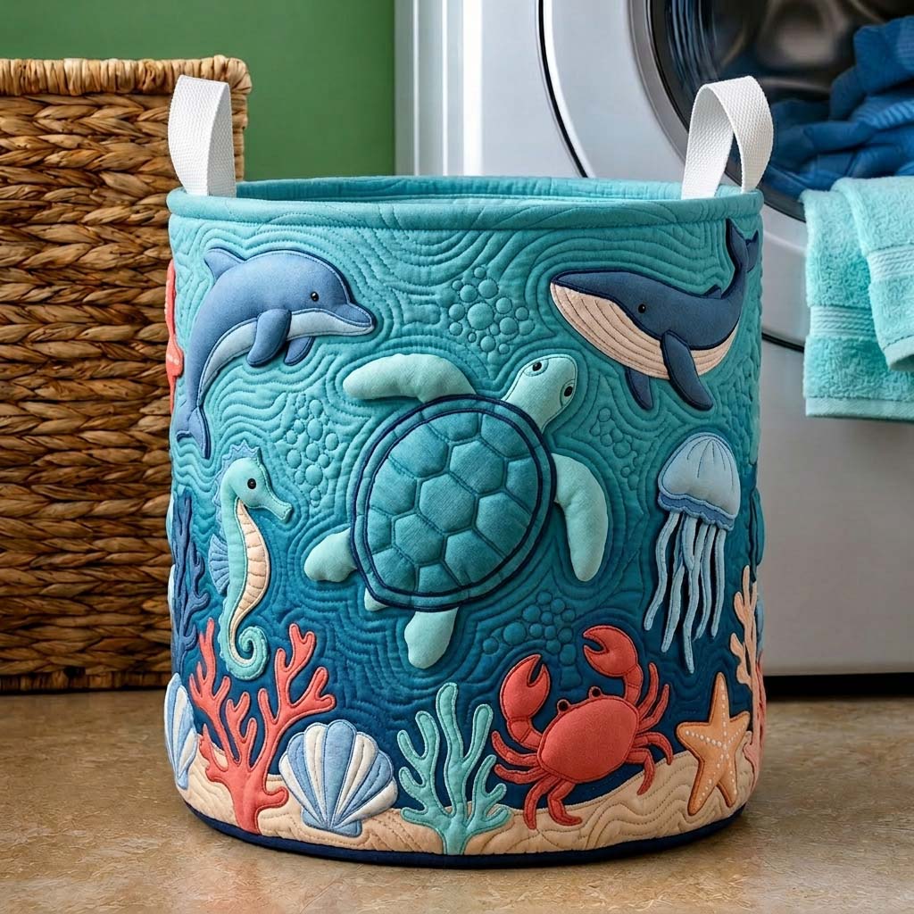 Turtle Reef Quilted Laundry Basket GDTONTD428