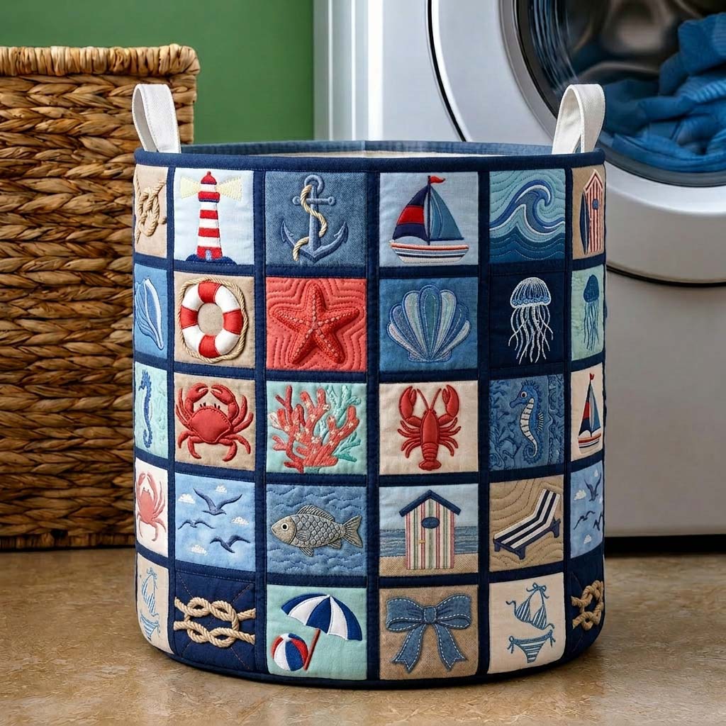 Nautical Patch Quilted Laundry Basket GDTONTD433