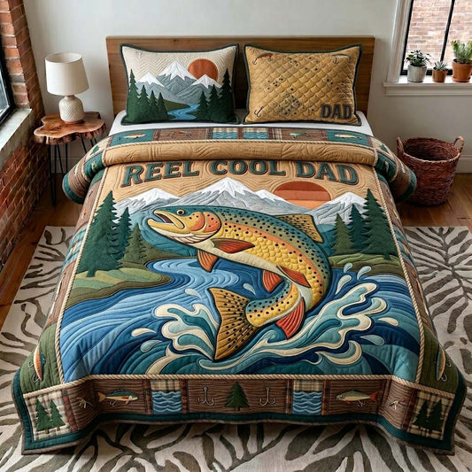 Sunset Reel Dad 3-Piece Quilted Bedding Set GDTONTD440