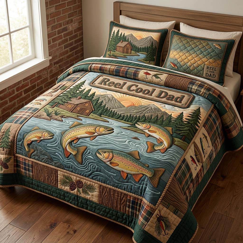Cabin Lake Dad 3-Piece Quilted Bedding Set GDTONTD443