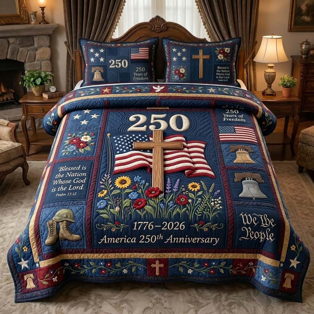 Freedom Cross 3-Piece Quilted Bedding Set GDTONTD467