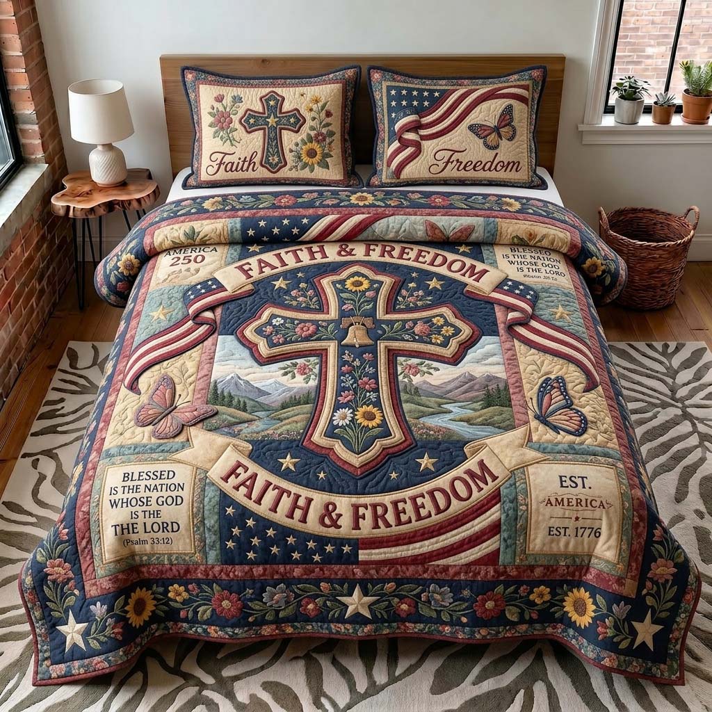 Patriotic Faith 3-Piece Quilted Bedding Set GDTONTD468