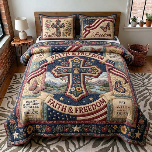 Patriotic Faith 3-Piece Quilted Bedding Set GDTONTD468