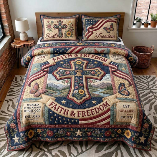 Patriotic Faith 3-Piece Quilted Bedding Set GDTONTD468