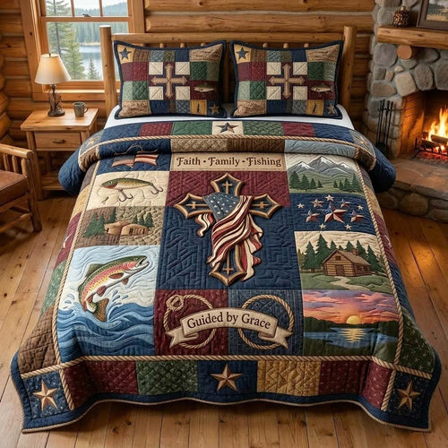 Grace Fishing 3-Piece Quilted Bedding Set GDTONTD477