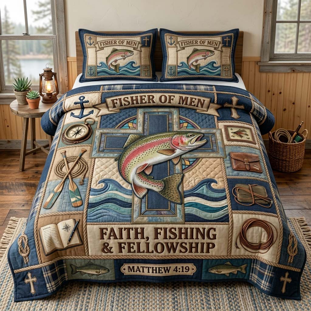 Fishing Grace 3-Piece Quilted Bedding Set GDTONTD482