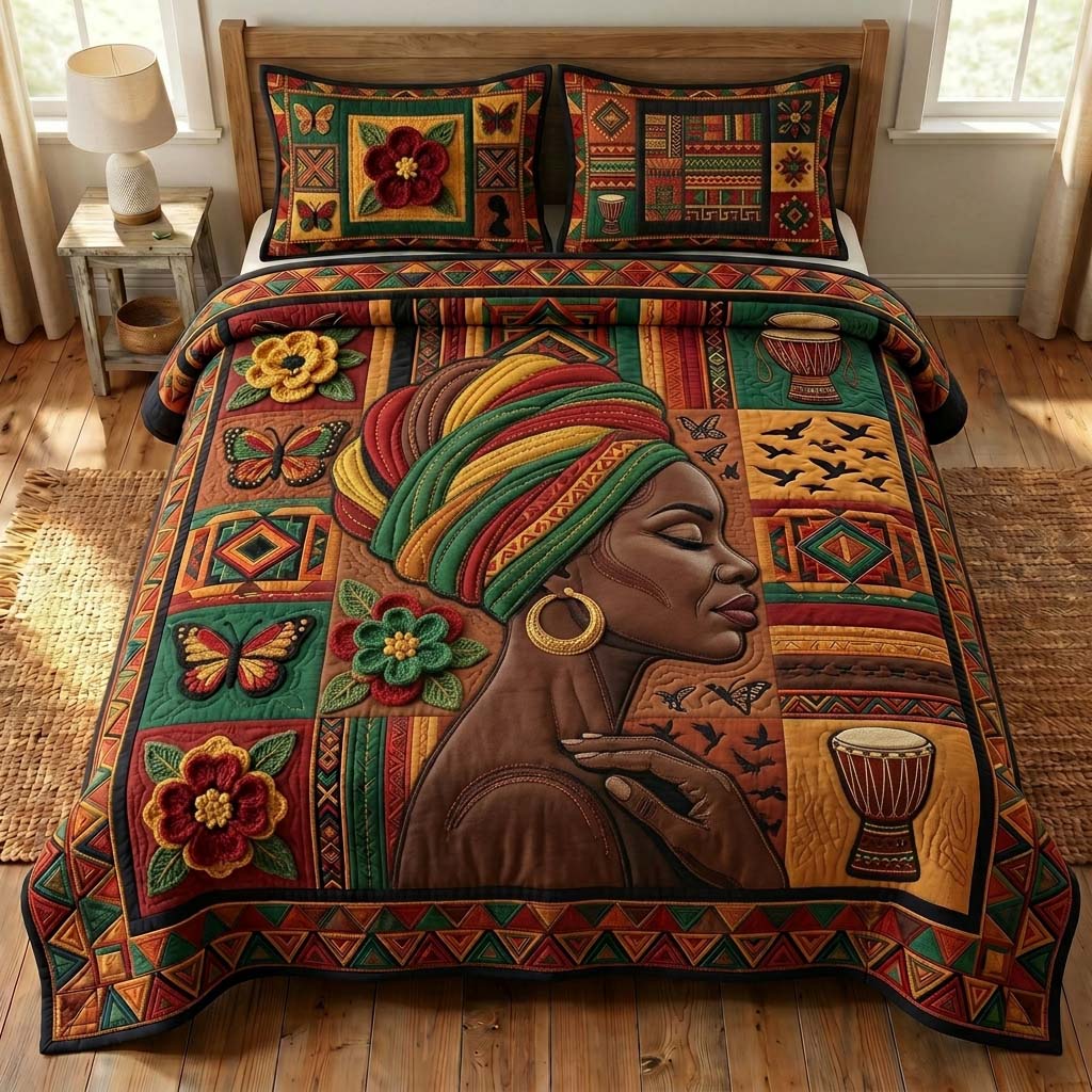 Afro Bloom 3-Piece Quilted Bedding Set GDTONTD488