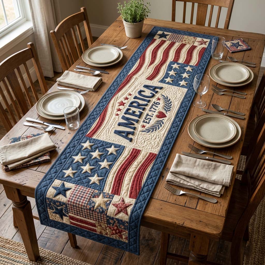 Patriot Stars Quilted Table Runner GDTONTD49