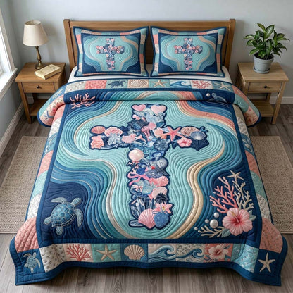 Coastal Faith Cross 3-Piece Quilted Bedding Set GDTONTD495