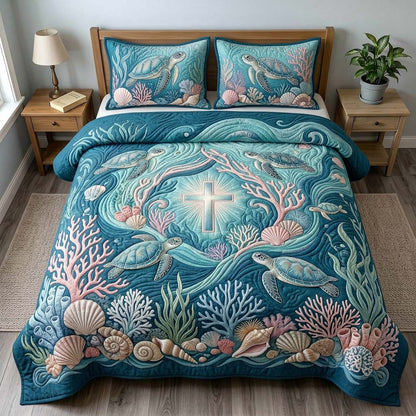Ocean Blessing Turtles 3-Piece Quilted Bedding Set GDTONTD497