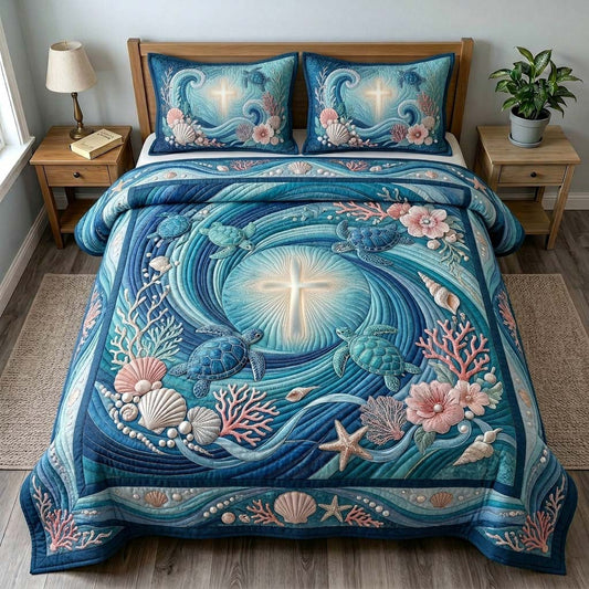 Divine Ocean Light 3-Piece Quilted Bedding Set GDTONTD498