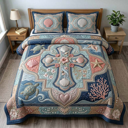 Seaside Grace Cross 3-Piece Quilted Bedding Set GDTONTD499
