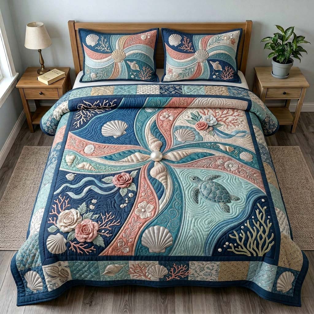 Pearl Tide 3-Piece Quilted Bedding Set GDTONTD501