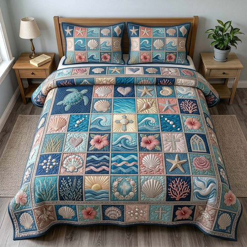 Coastal Faith Mosaic 3-Piece Quilted Bedding Set GDTONTD503