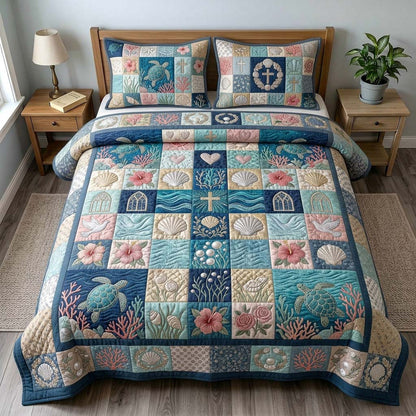 Ocean Prayer Patchwork 3-Piece Quilted Bedding Set GDTONTD504