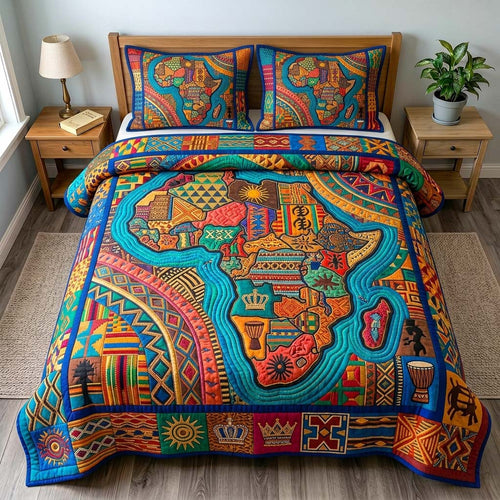African Mosaic Map 3-Piece Quilted Bedding Set GDTONTD528
