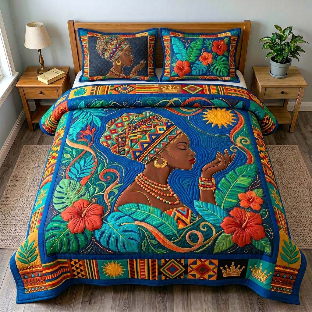 Tropical Afro Bloom 3-Piece Quilted Bedding Set GDTONTD529