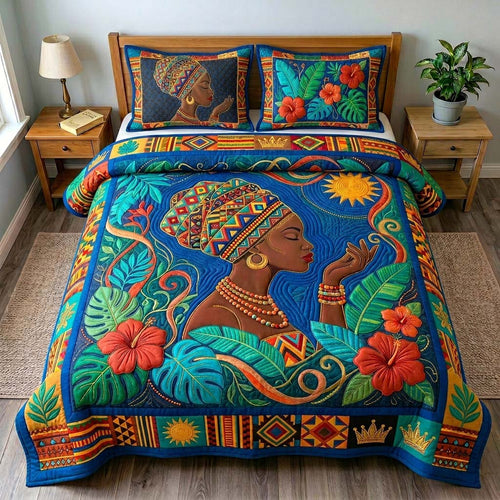 Tropical Afro Bloom 3-Piece Quilted Bedding Set GDTONTD529