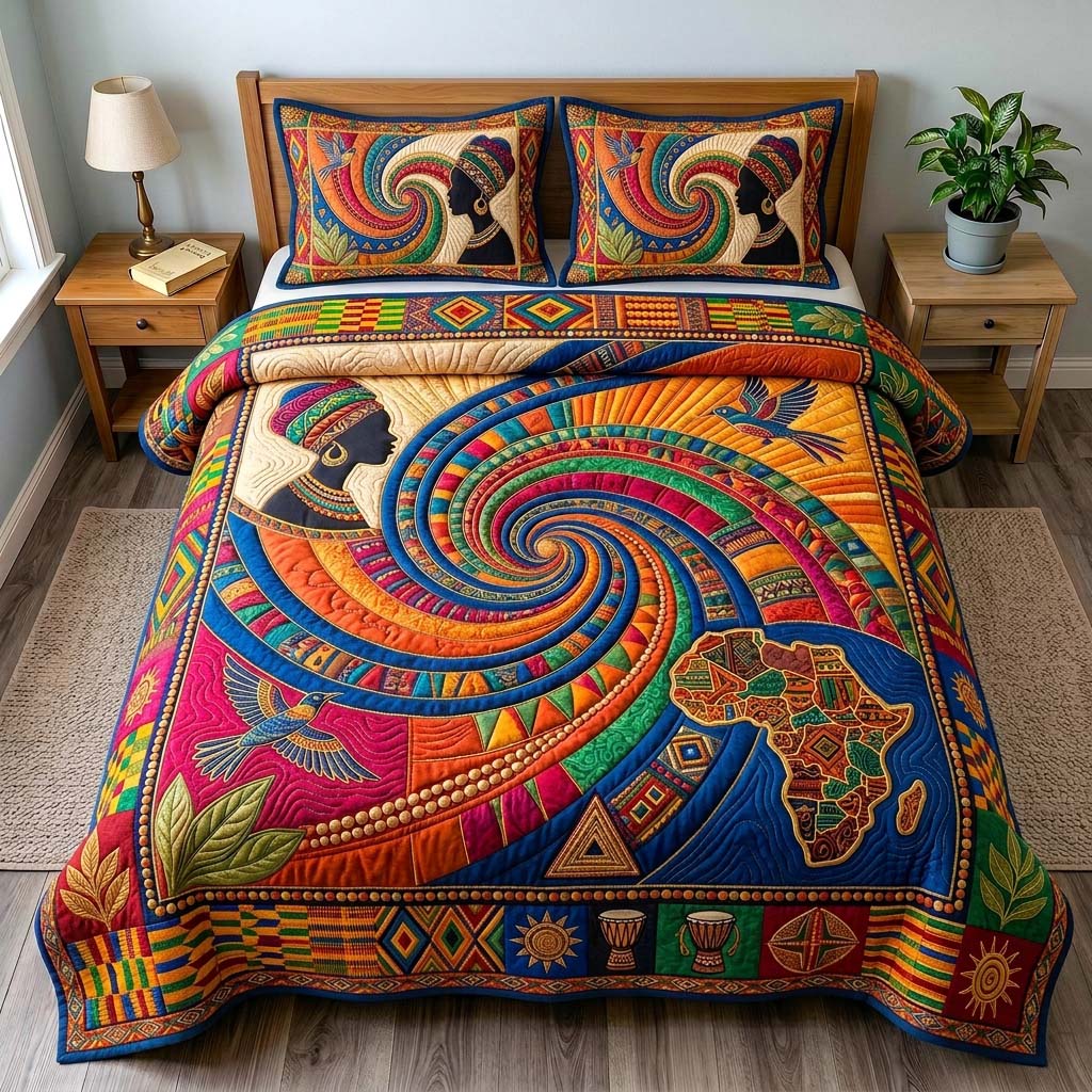 Rainbow Ancestry Spiral 3-Piece Quilted Bedding Set GDTONTD532