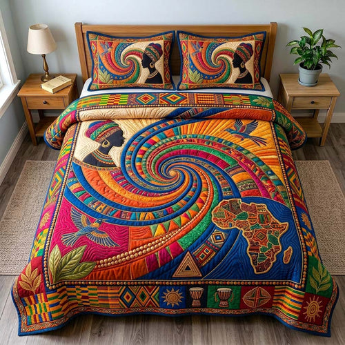 Rainbow Ancestry Spiral 3-Piece Quilted Bedding Set GDTONTD532