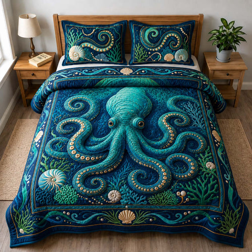Deep Sea Octopus 3-Piece Quilted Bedding Set GDTONTD536