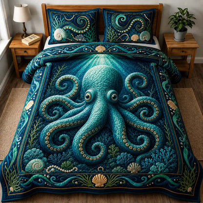 Midnight Octopus Reef 3-Piece Quilted Bedding Set GDTONTD538