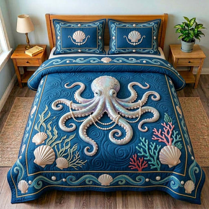 Pearl Tide Octopus 3-Piece Quilted Bedding Set GDTONTD539